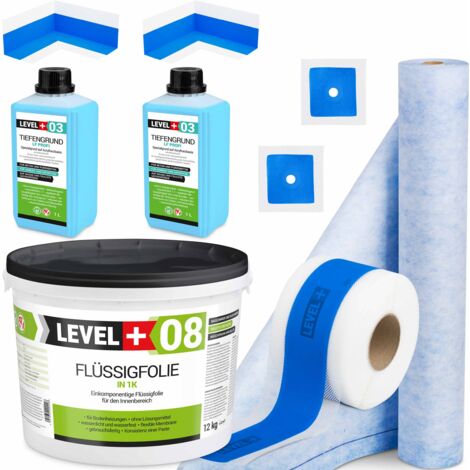 LEVEL+ Dichtset für Duschabdichtung Bad Dichtband Flüssigfolie 12kg SET330