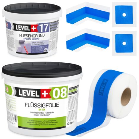 LEVEL+ Dichtset für Duschabdichtung Bad Dichtband Flüssigfolie 12kg SET337