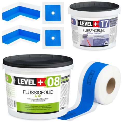 LEVEL+ Dichtset für Duschabdichtung Bad Dichtband Flüssigfolie 12kg SET338
