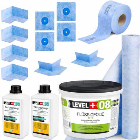 LEVEL+ Dichtset für Duschabdichtung Bad Dichtband Flüssigfolie 12kg SET41