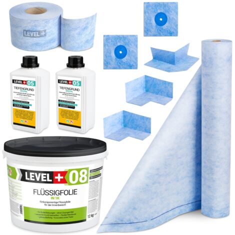LEVEL+ Dichtset für Duschabdichtung Bad Dichtband Flüssigfolie 12kg SET42