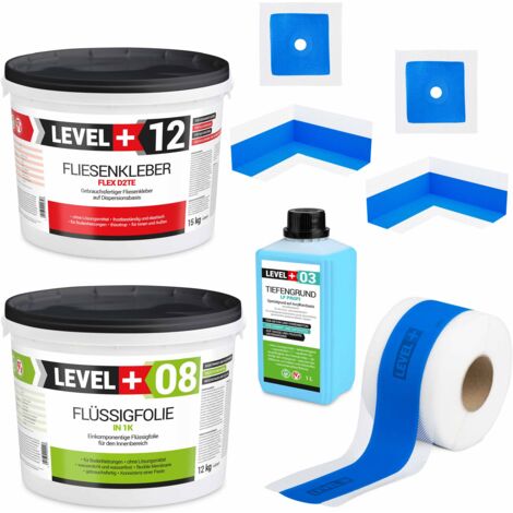 LEVEL+ Dichtset für Duschabdichtung Bad Dichtband Flüssigfolie 12kg SET505