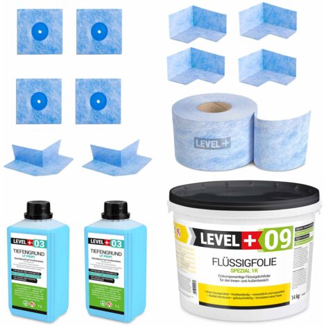 LEVEL+ Dichtset für Duschabdichtung Bad Dichtband Flüssigfolie 14kg SET67