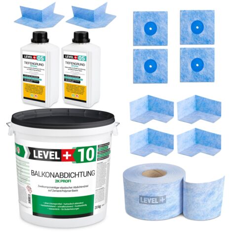 LEVEL+ Dichtset für Duschabdichtung Bad Dichtband Flüssigfolie 20kg SET29
