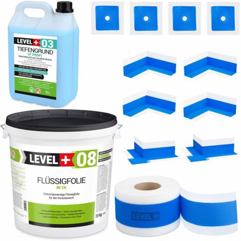 LEVEL+ Dichtset für Duschabdichtung Bad Dichtband Flüssigfolie 20kg SET326