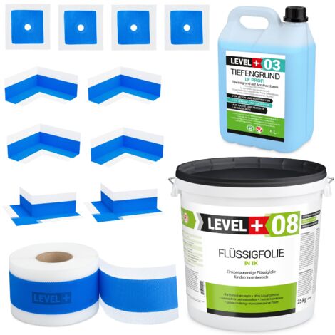 LEVEL+ Dichtset für Duschabdichtung Bad Dichtband Flüssigfolie 25kg SET327