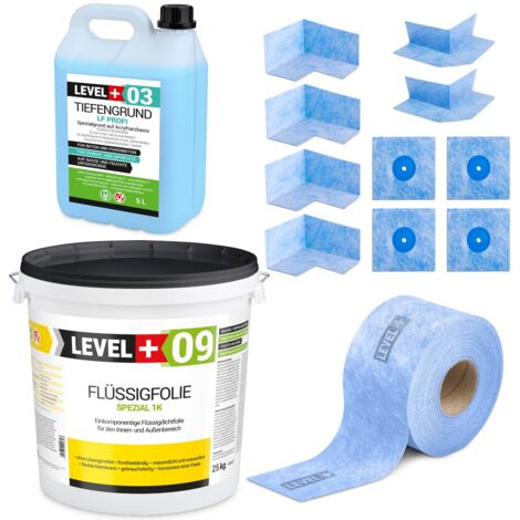 LEVEL+ Dichtset für Duschabdichtung Bad Dichtband Flüssigfolie 25kg SET70