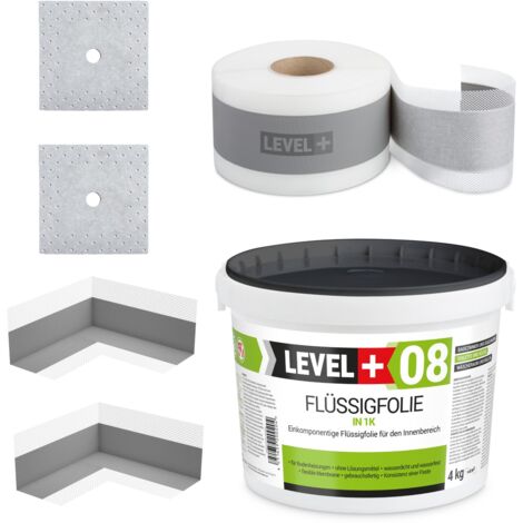 LEVEL+ Dichtset für Duschabdichtung Bad Dichtband Flüssigfolie 4kg SET07