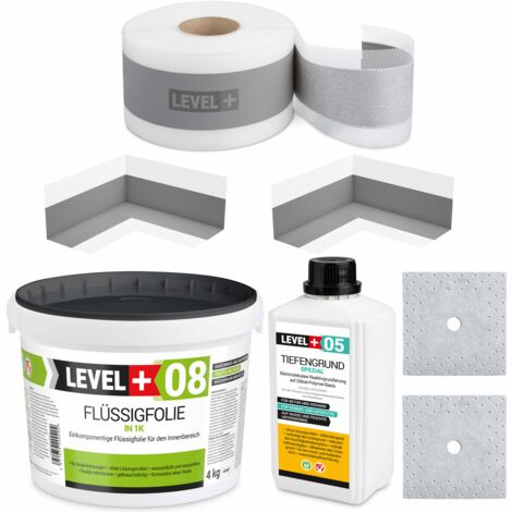 LEVEL+ Dichtset für Duschabdichtung Bad Dichtband Flüssigfolie 4kg SET08