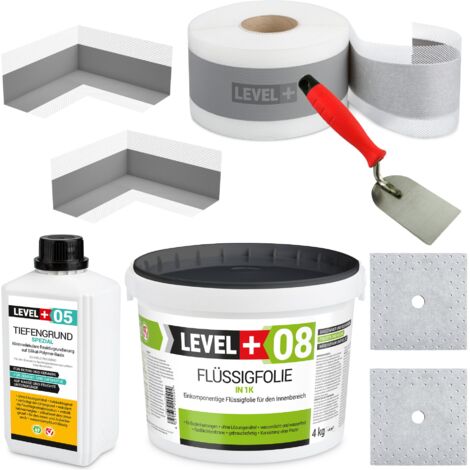 LEVEL+ Dichtset für Duschabdichtung Bad Dichtband Flüssigfolie 4kg SET10