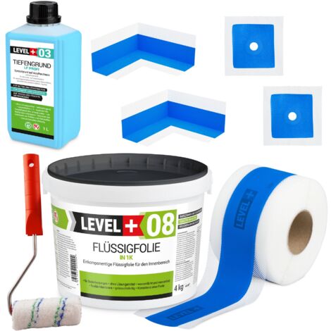 LEVEL+ Dichtset für Duschabdichtung Bad Dichtband Flüssigfolie 4kg SET290
