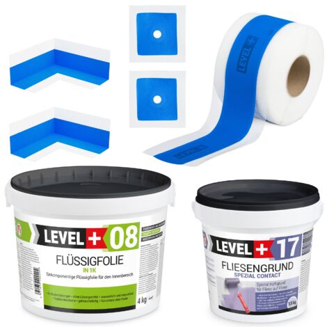 LEVEL+ Dichtset für Duschabdichtung Bad Dichtband Flüssigfolie 4kg SET334