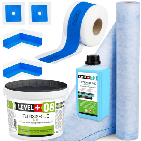 LEVEL+ Dichtset für Duschabdichtung Bad Dichtband Flüssigfolie 4kg SET346