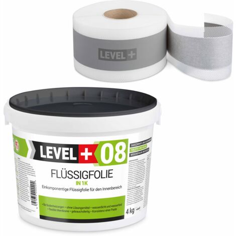 LEVEL+ Dichtset für Duschabdichtung Bad Dichtband Flüssigfolie 4kg SET43