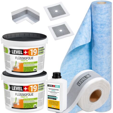 LEVEL+ Dichtset für Duschabdichtung Bad Dichtband Flüssigfolie 4kg SET506