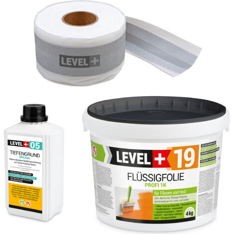 LEVEL+ Dichtset für Duschabdichtung Bad Dichtband Flüssigfolie 4kg SET510