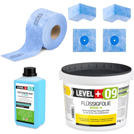 LEVEL+ Dichtset für Duschabdichtung Bad Dichtband Flüssigfolie 4kg SET61