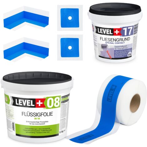 LEVEL+ Dichtset für Duschabdichtung Bad Dichtband Flüssigfolie 5,5kg SET332