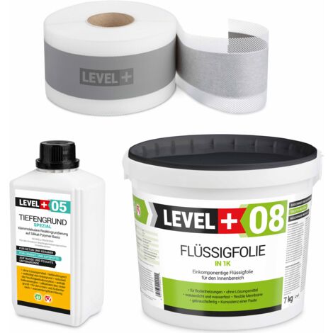 LEVEL+ Dichtset für Duschabdichtung Bad Dichtband Flüssigfolie 7kg SET03