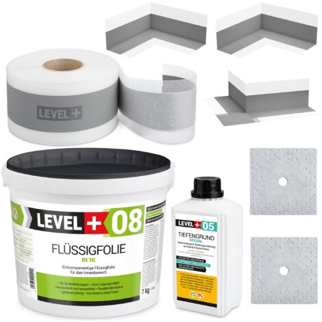 LEVEL+ Dichtset für Duschabdichtung Bad Dichtband Flüssigfolie 7kg SET100