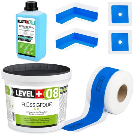 LEVEL+ Dichtset für Duschabdichtung Bad Dichtband Flüssigfolie 7kg SET302