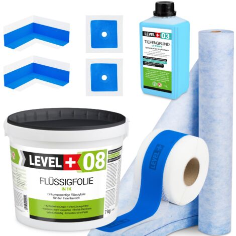 LEVEL+ Dichtset für Duschabdichtung Bad Dichtband Flüssigfolie 7kg SET328