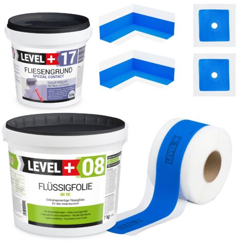 LEVEL+ Dichtset für Duschabdichtung Bad Dichtband Flüssigfolie 7kg SET333