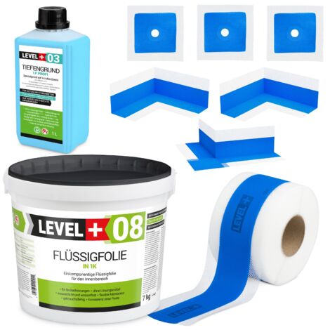 LEVEL+ Dichtset für Duschabdichtung Bad Dichtband Flüssigfolie 7kg SET342