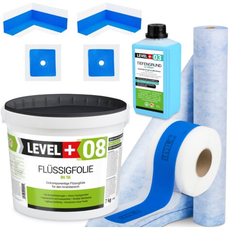 LEVEL+ Dichtset für Duschabdichtung Bad Dichtband Flüssigfolie 7kg SET344