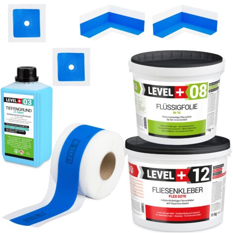 LEVEL+ Dichtset für Duschabdichtung Bad Dichtband Flüssigfolie 7kg SET503