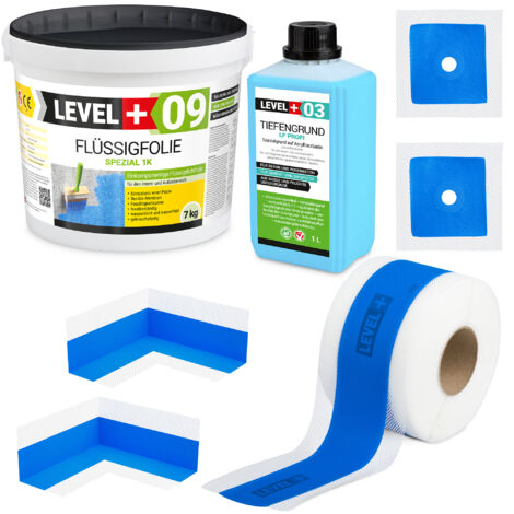 LEVEL+ Dichtset für Duschabdichtung Bad Dichtband Flüssigfolie 7kg SET84