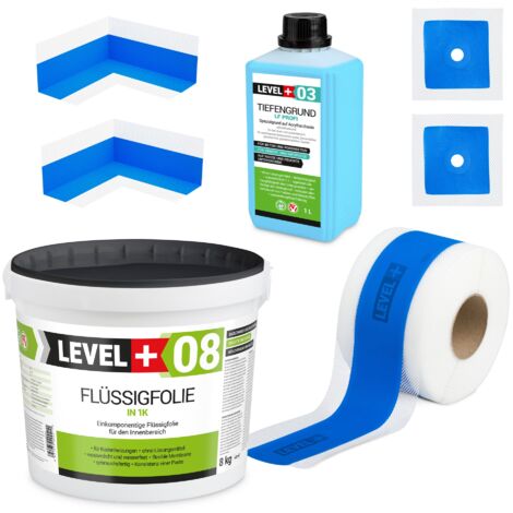 LEVEL+ Dichtset für Duschabdichtung Bad Dichtband Flüssigfolie 8kg SET322
