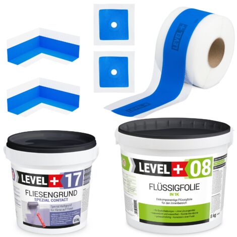 LEVEL+ Dichtset für Duschabdichtung Bad Dichtband Flüssigfolie 8kg SET335