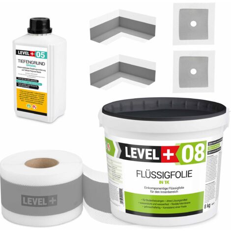 LEVEL+ Dichtset für Duschabdichtung Bad Dichtband Flüssigfolie 8kg SET57