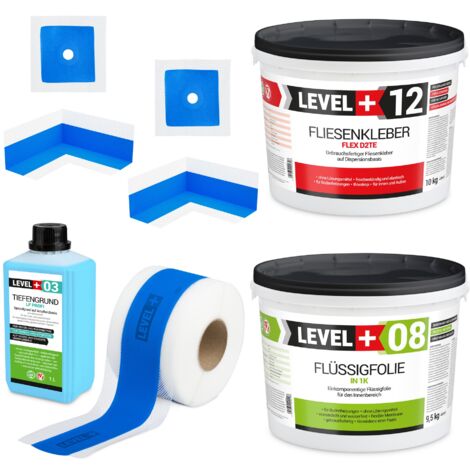 LEVEL+ Dichtset für Duschabdichtung Bad Dichtband Flüssigfolie 9,5kg SET504
