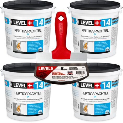LEVEL+ Fertigspachtel Spachtelmasse L+14 - 100KG + LEVEL5 5-210