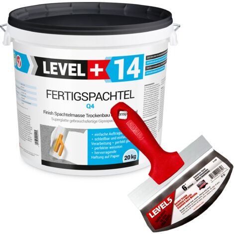 LEVEL+ Fertigspachtel Spachtelmasse L+14 - 20KG + LEVEL5 5-210