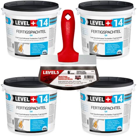 LEVEL+ Fertigspachtel Spachtelmasse L+14 - 80KG + LEVEL5 5-210