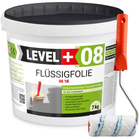 LEVEL + LEVEL+ Flüssigfolie 7kg Dichtfolie Bad + Farbroller L+08