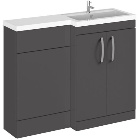 Level Furniture Combination Vanity Basin and WC Unit Right Hand - 1100mm x 390mm - Gloss Grey - Balterley