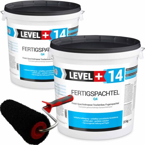 LEVEL+ Glätt-Set Fertigspachtel 40kg + Profi Glättwalze 250mm Fugenspachtel SET210