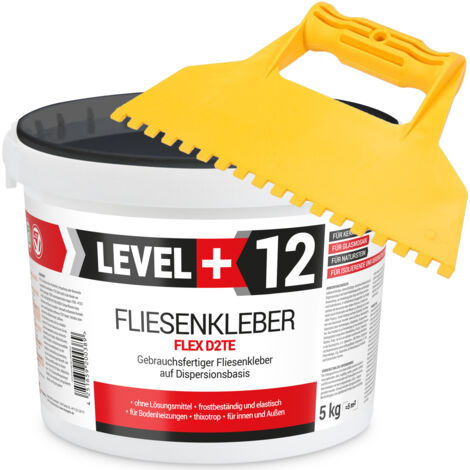 LEVEL+ SET Fliesenkleber Fertig Dispersionkleber L+12 - 5KG + Kunstoffzahnspachtel