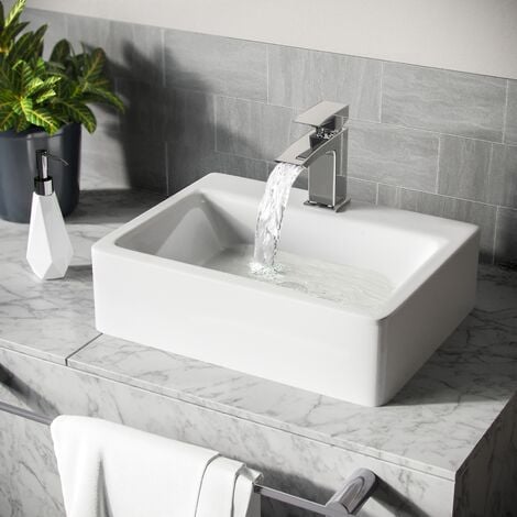 main image of "Leven 420 x 320mm Cloakroom Rectangle Counter Top Basin rounded Edges"