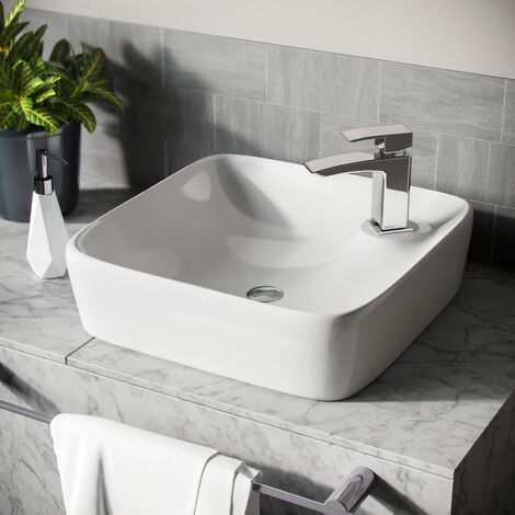 Leven 430 x 430mm Cloakroom Square Counter Top Rounded Basin Sink