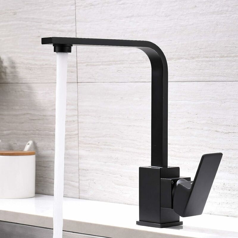 L'évier de cuisine à tube plat carré noir peut être tourné le robinet à sept caractères pour tourner le robinet chaud et froid du bassin de légumes à