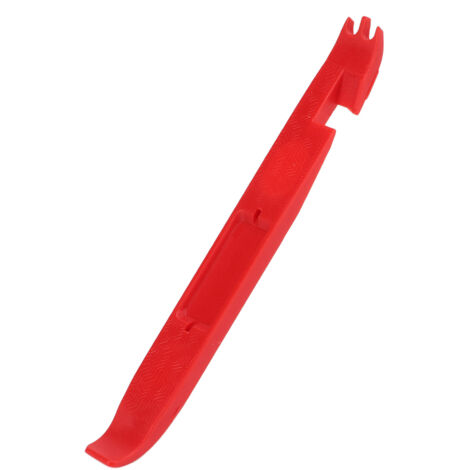 Levier de démontage pneu vélo route et VTT, outil de réparation avec poignée ergonomique rouge.