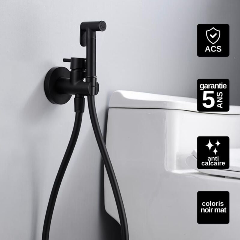 Imex Products - Kit Douchette anti-calcaire hygiénique encastrée wc ou Bidet Salle de Bain Noir Mat imex munich RDM001/NG