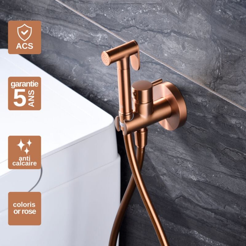 Imex Products - Kit Douchette anti-calcaire hygiénique encastrée wc ou Bidet Salle de Bain Or Rose imex munich RDM001/ORC