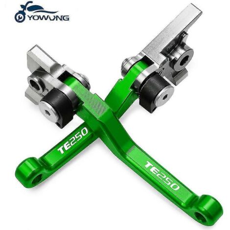 Leviers de frein et d'embrayage pivotants pour Husqvarna TE250 (2014-2016) - Accessoires moto tout-terrain et pit bike - Poignées de frein et leviers - Paire verte