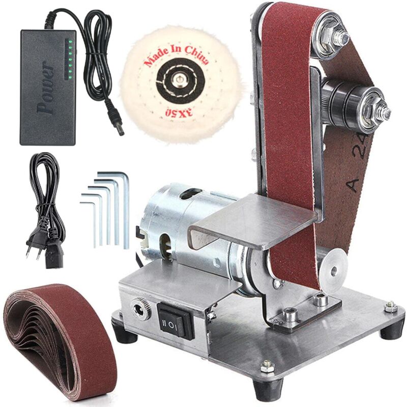 Image of Levigatrice a nastro elettrica da 800 W, 7 velocità regolabili, levigatrice fissa con 10 nastri abrasivi per legno e metallo, mini levigatrice a